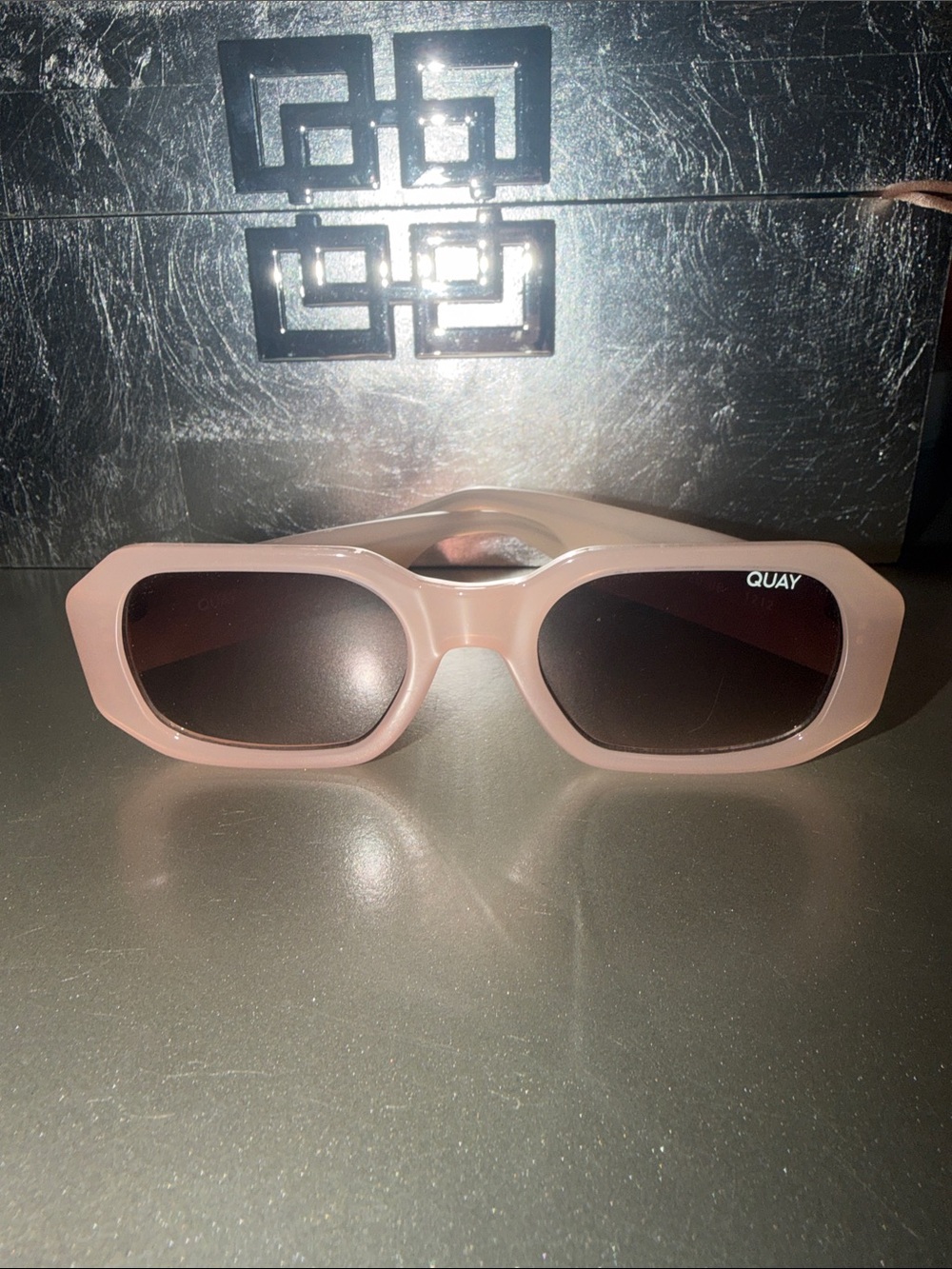 Quay Australia Blush Pink Chunky Rectangular Sunglasses